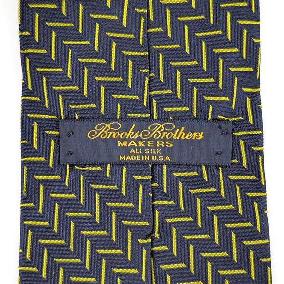Brooks Brothers Makers Silk Tie Geometric Classic Prep Quiet Luxury Navy Citron - Picture 2 of 8
